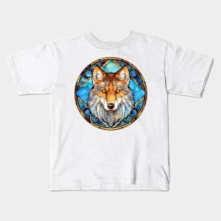 Stained Glass Wolf #4 Kids T-Shirt